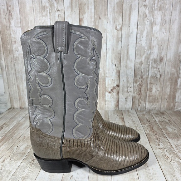 Lama‎ Lizard Skin Western Cowboy Boots Exotic Leather Gray Mens Size 8 EE - Picture 1 of 9